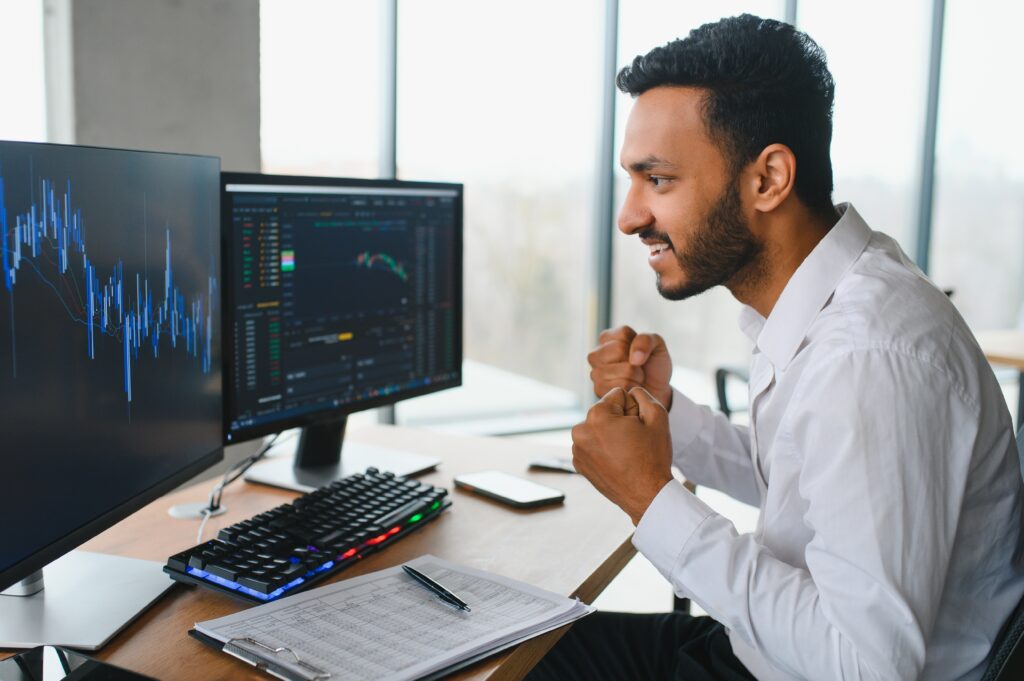 AI tools in forex trading used by a calm trader on screen.