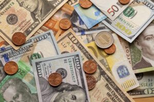 Exotic currency pairs represented by international currency notes.