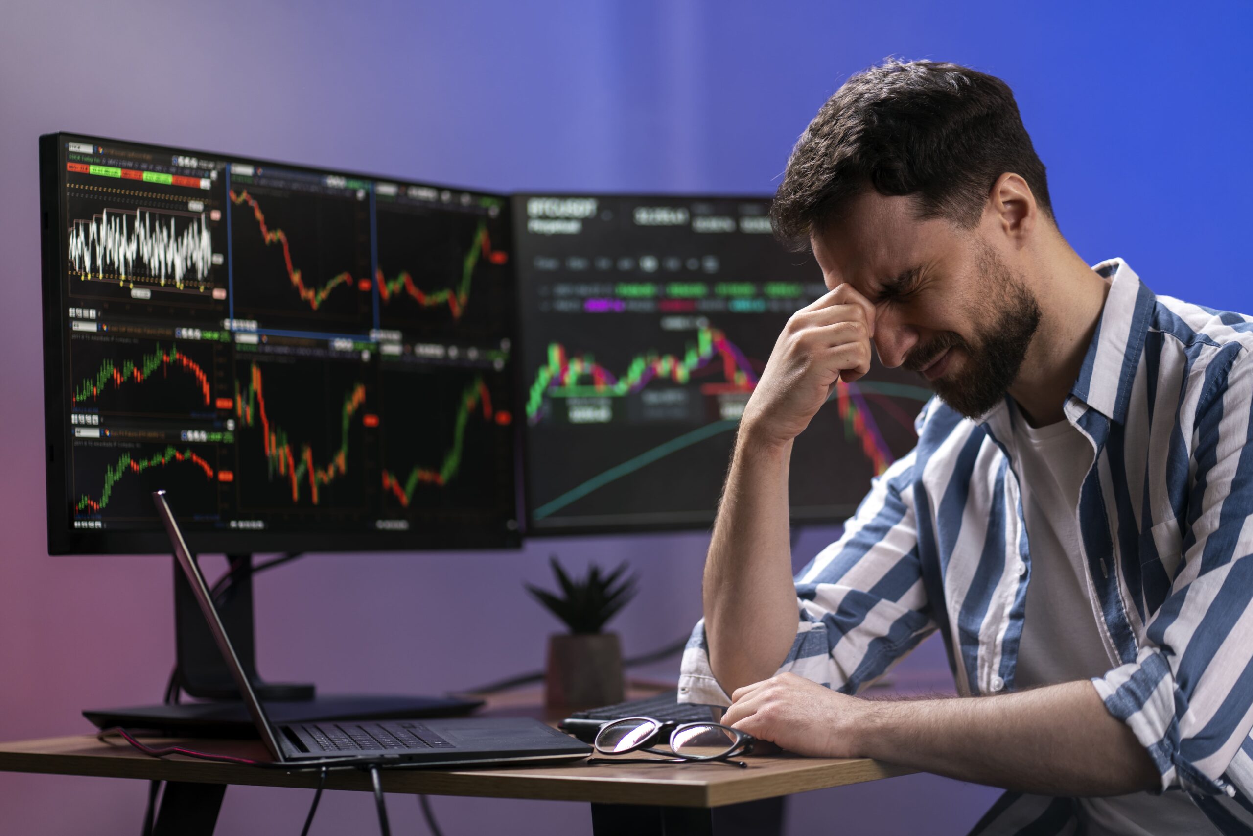 Stressed trader affected by trading biases.