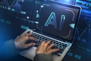 AI-Based Sentiment Tracking on laptop screen.
