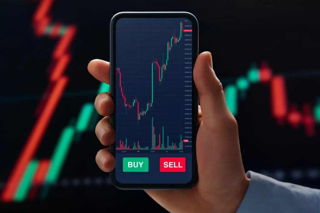 Supertrend Indicator on mobile trading app with buy and sell signals