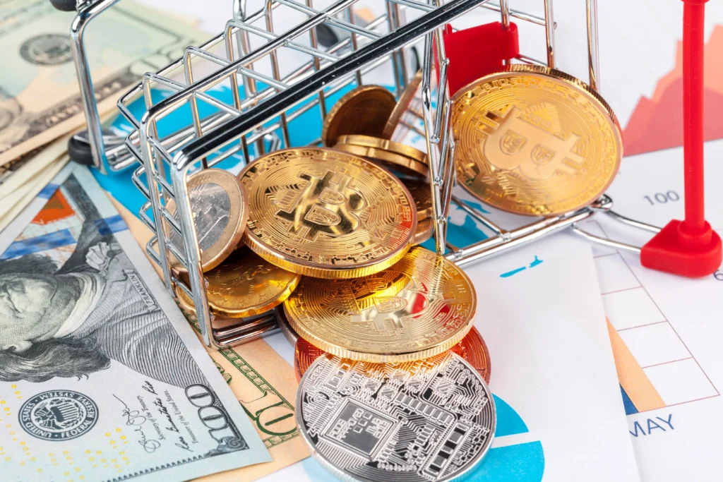 Digital Currency Exchanger showing Bitcoin and US dollars for crypto to fiat conversion in 2025.