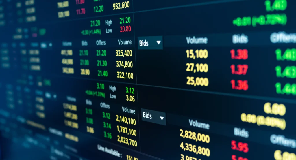 Delta Hedging Strategy illustrated with live stock market trading screen showing bids, offers, and volumes.