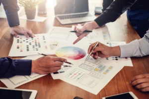 Investors analyzing portfolio diversification charts and risk-return models based on Modern Portfolio Theory principles.